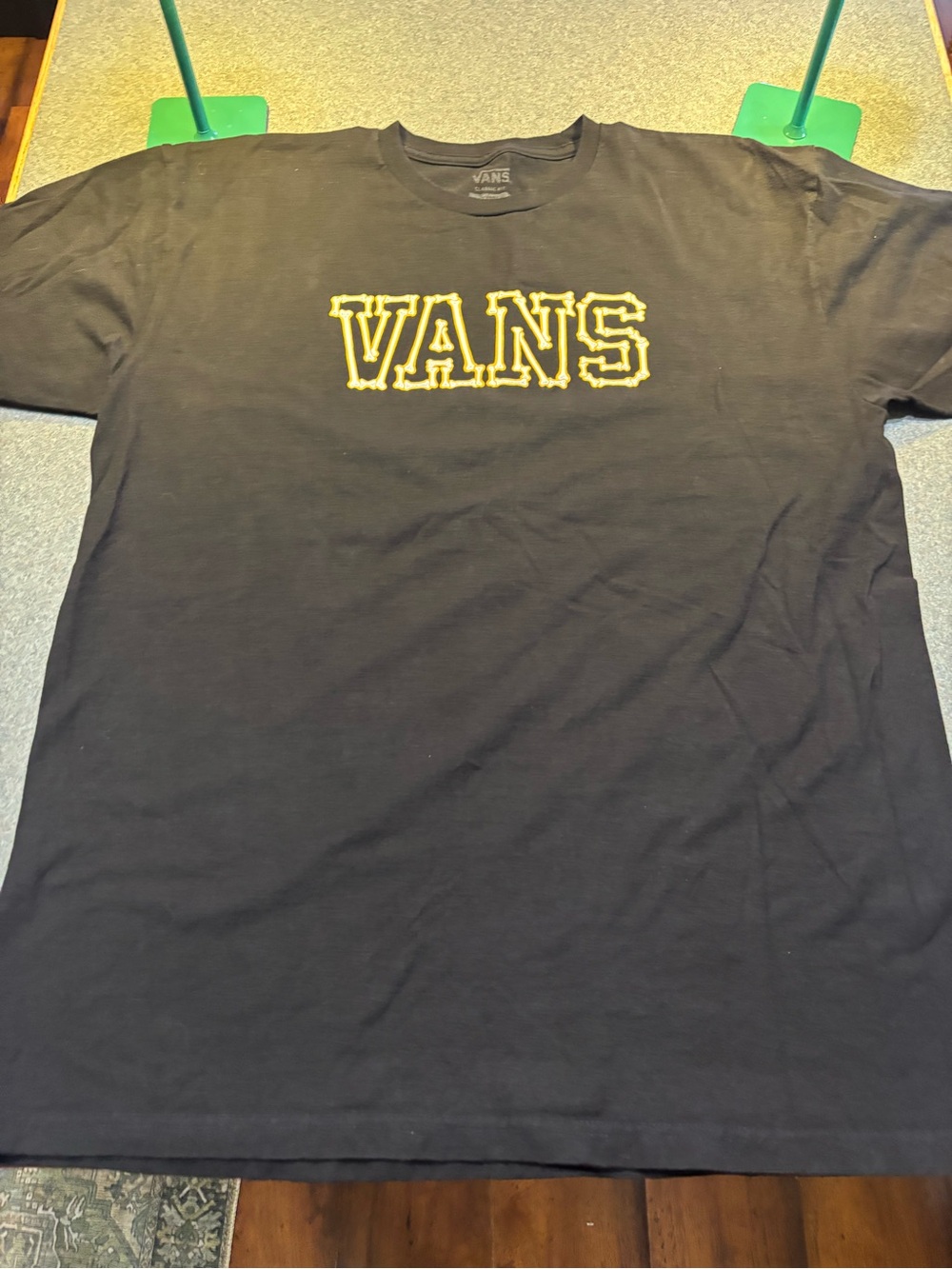 Vans Black Short-Sleeve Tee with Yellow Logo Outline